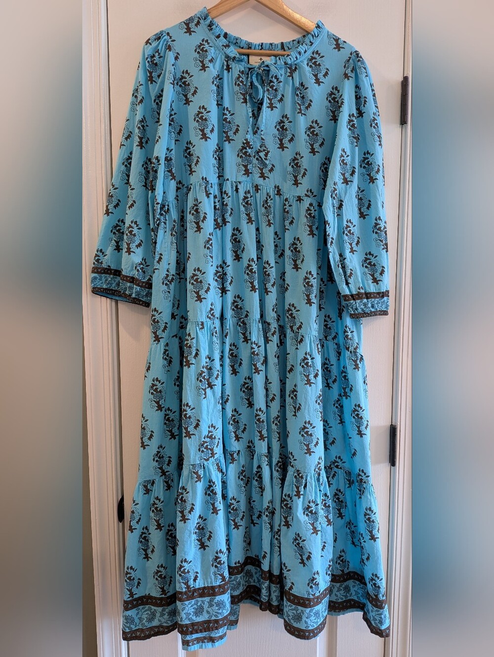 Tuckernuck Tropical Turquoise Bouquet Salty Paloma Caftan Midi Dress Size L - Picture 3 of 16